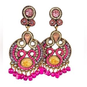 Elegant Pink and Gold Dangle Earrings
